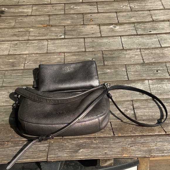 Coach Metallic Black Crossbody Bag with Pouch - Picture 1 of 16